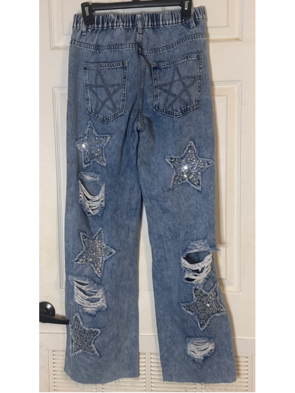 Oli &Hali Blue Silver Distressed Star Flare Jeans - Picture 4 of 5